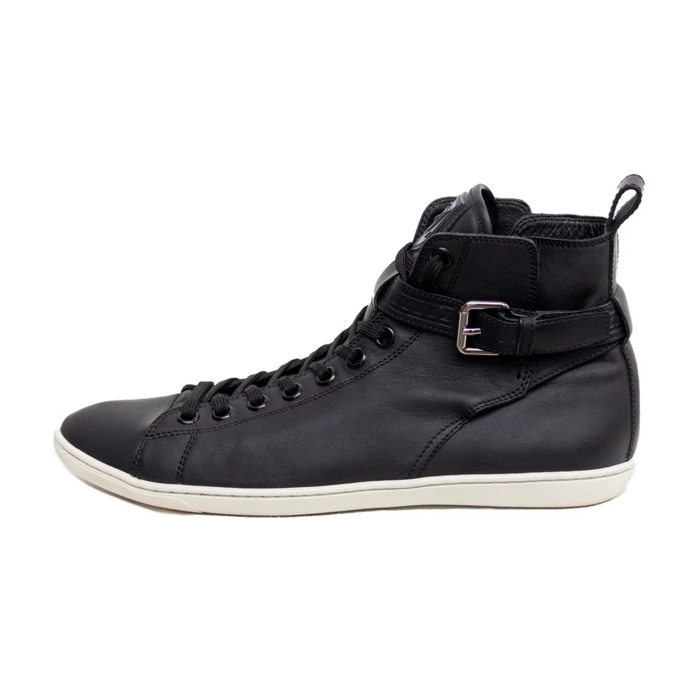 Louis Vuitton Falcon High Top Sneakers Black Leather LV Strap Trainers UK 8 US 9 - Picture 2 of 13